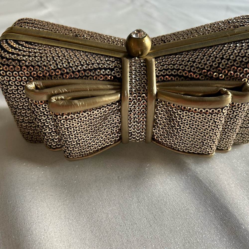 Lulu Townsend Shimmery Gold Evening Clutch with Bow